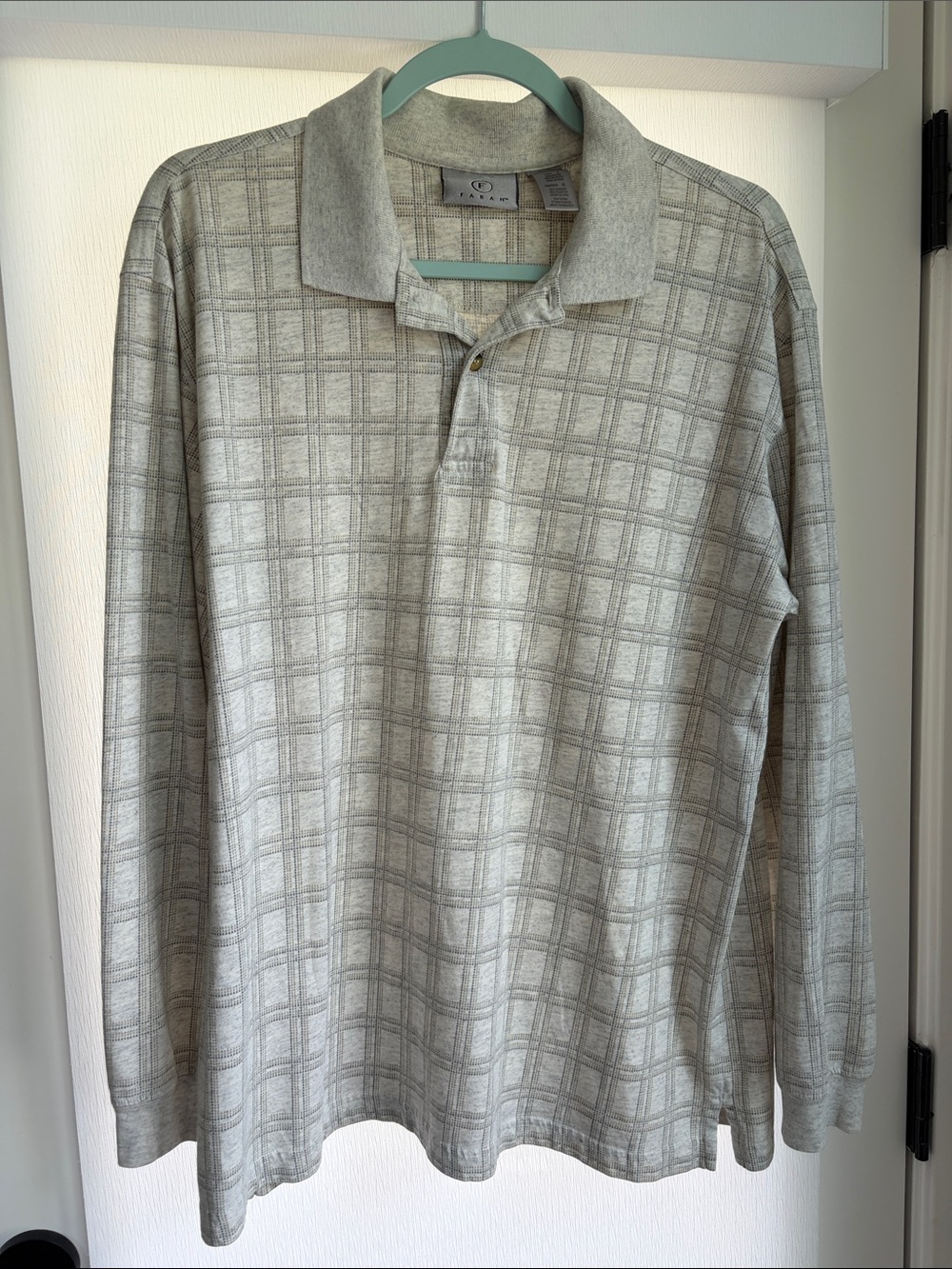Farah Long-Sleeve Plaid Polo Shirt - L